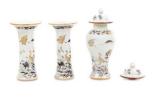 * Three Chinese Export Grisalle Painted Porcelain Vases Height of tallest 7 3/4 inches.