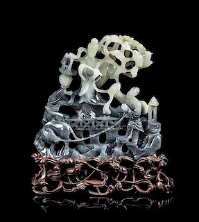 * A Black and White Jade Figural Group Height 5 1/2 inches.