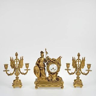 Napoleon III gilt bronze 3-piece clock garniture