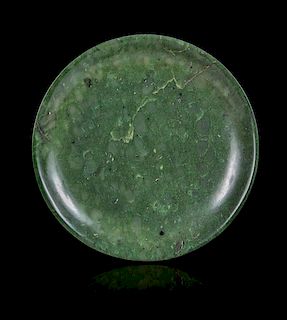 A Spinach Jade Plate Diameter 10 1/2 inches.