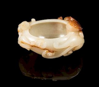 A White and Russet Jade Chilong Water Coupe Length 3 1/8 inches.