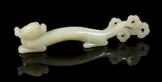 A Pale Celadon Jade Chilong Paper Weight Length 8 inches.