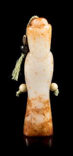 A White and Russet Jade 'Figure' Pendant Length 3 1/8 inches.
