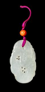 A White Jade Carved Cloud and Chilong Pendant Length 2 1/2 inches.