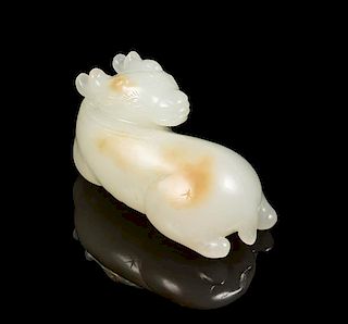 A White Jade Figure of a Deer Length 2 1/4 inches.
