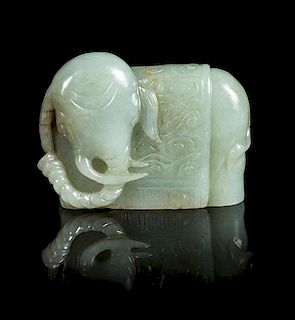 A Celadon Jade Figure of Elephant Length 2 3/4 inches.
