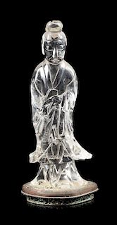 * A Carved Rock Crystal Figure of Standing Guanyin Height 10 1/4 inches.