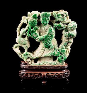 * A Green Hardstone Figure of Female Immortal Height 4 3/4 inches.