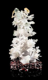 * A Green, Russet and White Jadeite 'Floral' Covered Vase Height 8 1/2 inches.