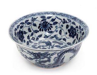 * A Chinese Export Blue and White Porcelain Bowl Diameter 8 1/4 inches.
