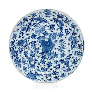 * A Chinese Export Blue and White Porcelain Charger Diameter 13 3/4 inches.
