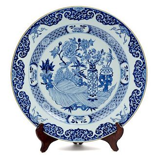 A Chinese Export Blue and White Porcelain Charger Diameter 13 1/2 inches.