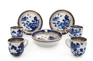 * Four Chinese Export Canton Blue and White Cups and Saucers Diameter of saucer 5 inches.