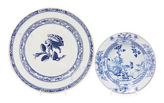 Two Chinese Export Blue and White Porcelain Plates Diameter of larger 9 inches.