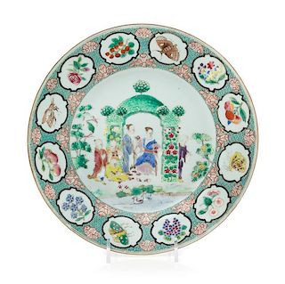 A Chinese Export Famille Rose 'Pronk Arbor' Porcelain Plate Diameter 9 inches.