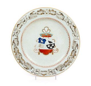A Chinese Export Armorial Porcelain Plate Diameter 12 3/4 inches.
