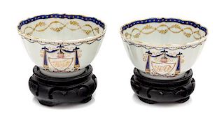 A Pair of Chinese Export Armorial Porcelain Tea Bowls Diameter 3 1/2 inches.