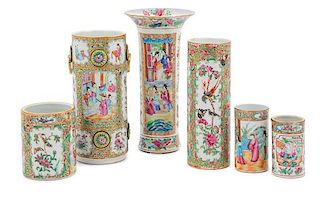 * Six Chinese Export Rose Medallion Porcelain Vases Height of tallest 11 5/8 inches.