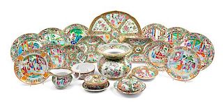 * Twenty-Six Chinese Export Rose Medallion Dinner Wares Length of largest 16 inches.
