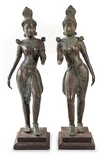 * A Pair of Indian Bronze Figures of Deities Height 42 inches.