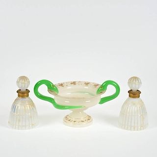 French bronze mounted opaline glass bottles and compote