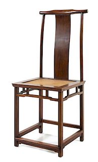A Huanghuali Yokeback Side Chairs, Dengguayi Height 43 1/2 x length 17 3/4 x width 16 1/2 inches.