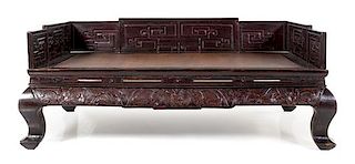 * A Hardwood Couch Bed, Luohan Chuang Height 36 x length 87 1/2 x depth 54 inches.