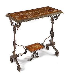 A Chinese Export Mother-of-Pearl Inlaid Huanghuali and Metal Table Height 31 inches.
