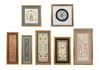 * Fifteen Embroidered Silk Panels 26 x 13 inches (largest).