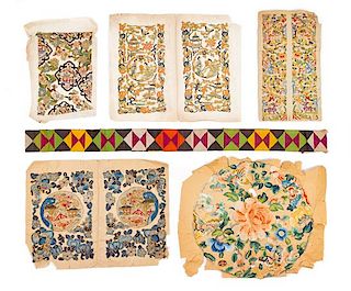 * A Large Collection of Embroidered Panels Length of longest 32 inches.