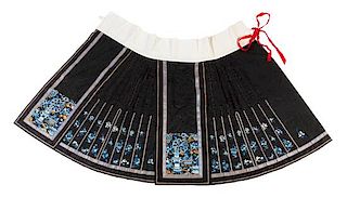 A Black Ground Embroidered Silk Apron Skirt Length 38 inches.