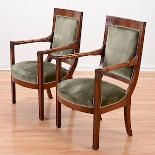 Pair Consulat carved mahogany fauteuils