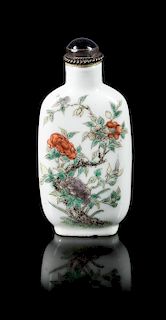 A Famille Rose Porcelain Snuff Bottle Height of bottle 2 3/4 inches.