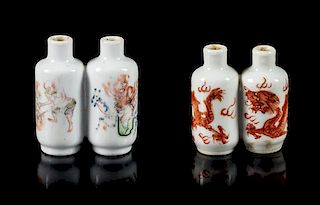 Two Double-Bottle Porcelain Snuff Bottles Height of tallest 2 inches.