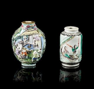 Two Porcelain Snuff Bottles Height 3 7/8 inches.