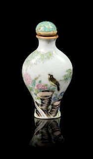 A Famille Rose Porcelain Snuff Bottle Height 2 3/4 inches.