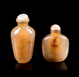 Two Agate Snuff Bottles Height of tallest 3 inches.