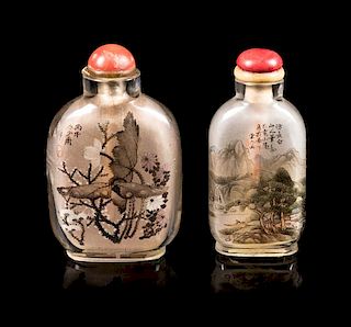 * Two Inside Painted Glass Snuff Bottles Height of larger 2 3/4 inches.