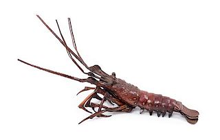 * A Japanese Bronze Articulated Okimono of an Ebi (Spiny Lobster) Length of body 5 inches.