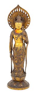 A Japanese Gilt Bronze Figure of Standing Kannon Height 28 inches.