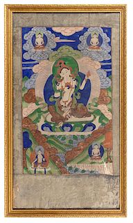 A Tibetan Thangka 28 x 16 inches.