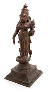 An Indian Copper Alloy Figure of Lakshmi Height 18 1/2 inches.