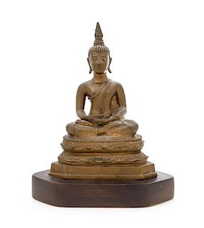 A Thai Bronze Figure of Buddha Shakyamuni Height 10 1/2 inches.
