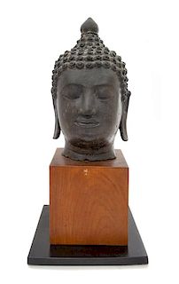 A Thai Bronze Buddha Head Height 15 inches.