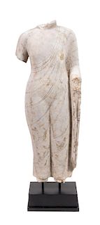 * A Chinese Carved Limestone Torso of Buddha Height 28 inches.