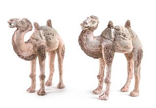 * Two Chinese Painted Pottery Figures of Camels Height 19 inches.