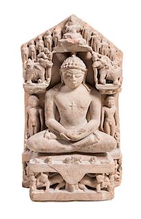 * A Jain Sandstone Figure of Seated Buddha Height 23 x width 13 inches.