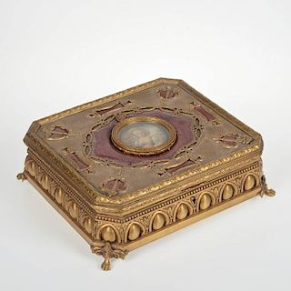 Napoleon III gilt bronze and guilloche enamel box