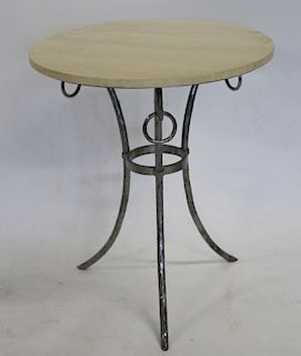 MIDCENTURY. Polished Steel table With Round Marble
