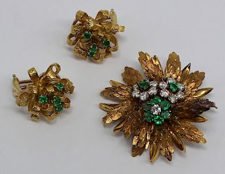 JEWELRY. 18kt Gold and Emerald Jewelry Grouping.